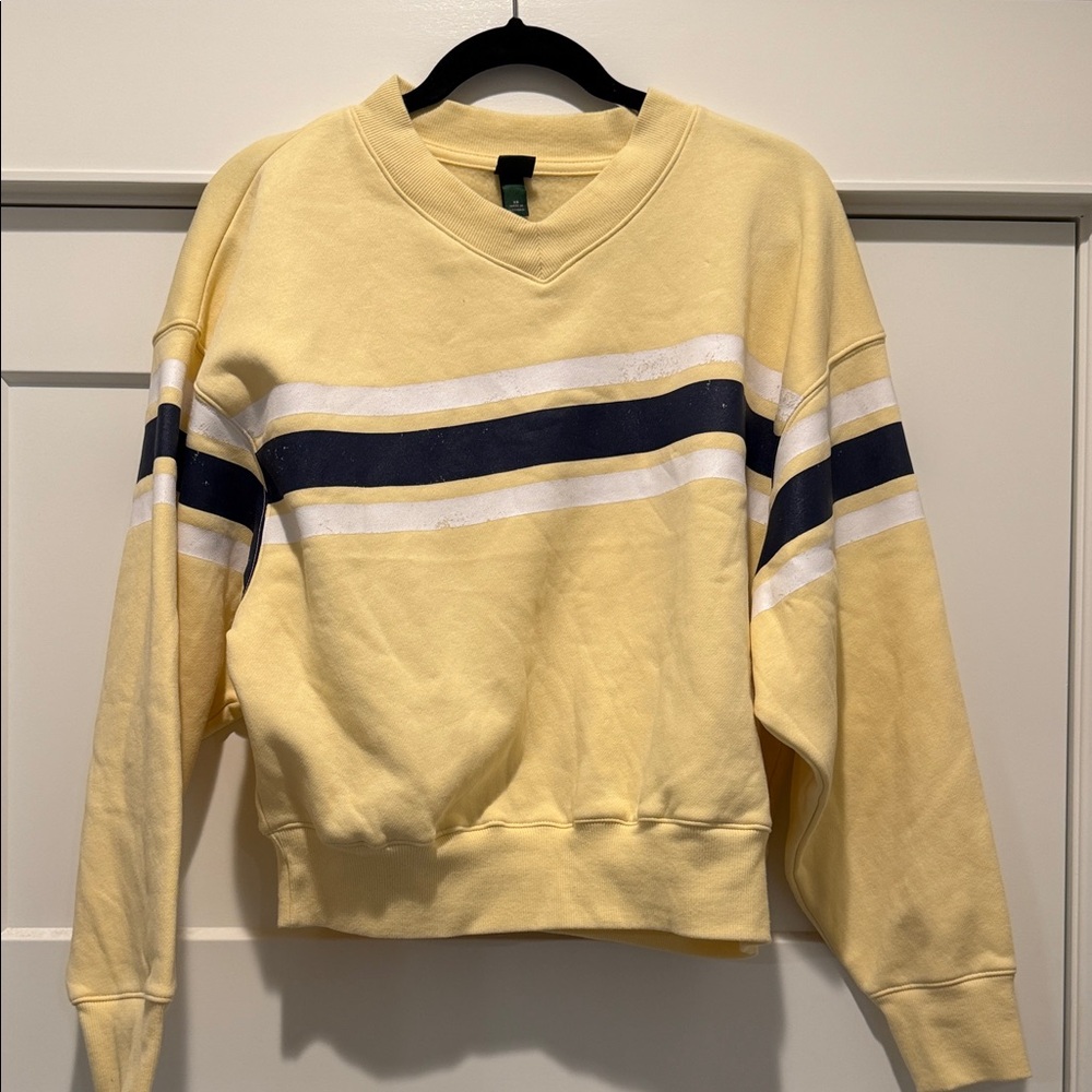 Yellow Stripe Crewneck Sweatshirt - Women’s Casual Pullover